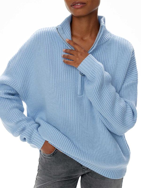 Women's Stand Collar Half Zipper Knitted Sweater