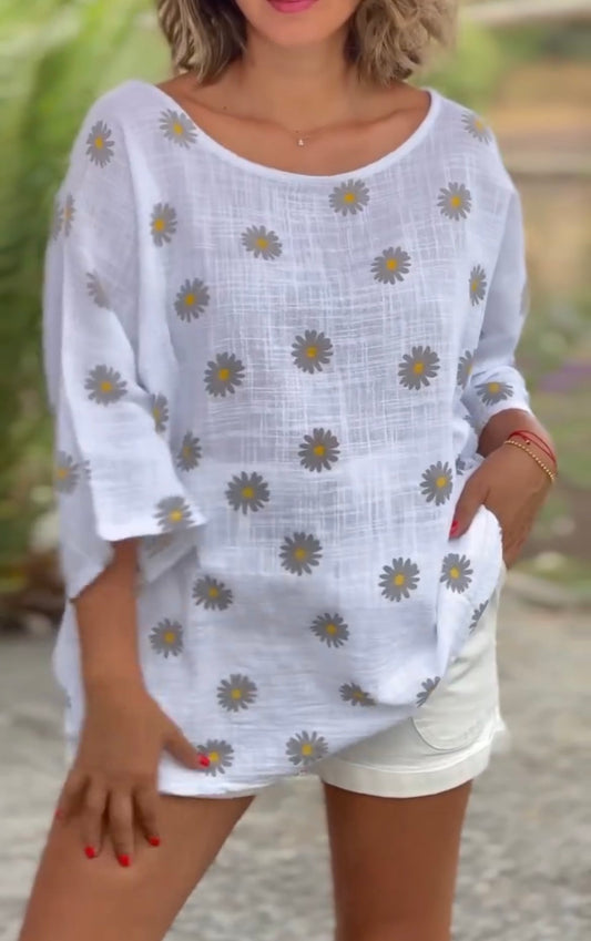 Women's Casual Floral print Linen Blouse