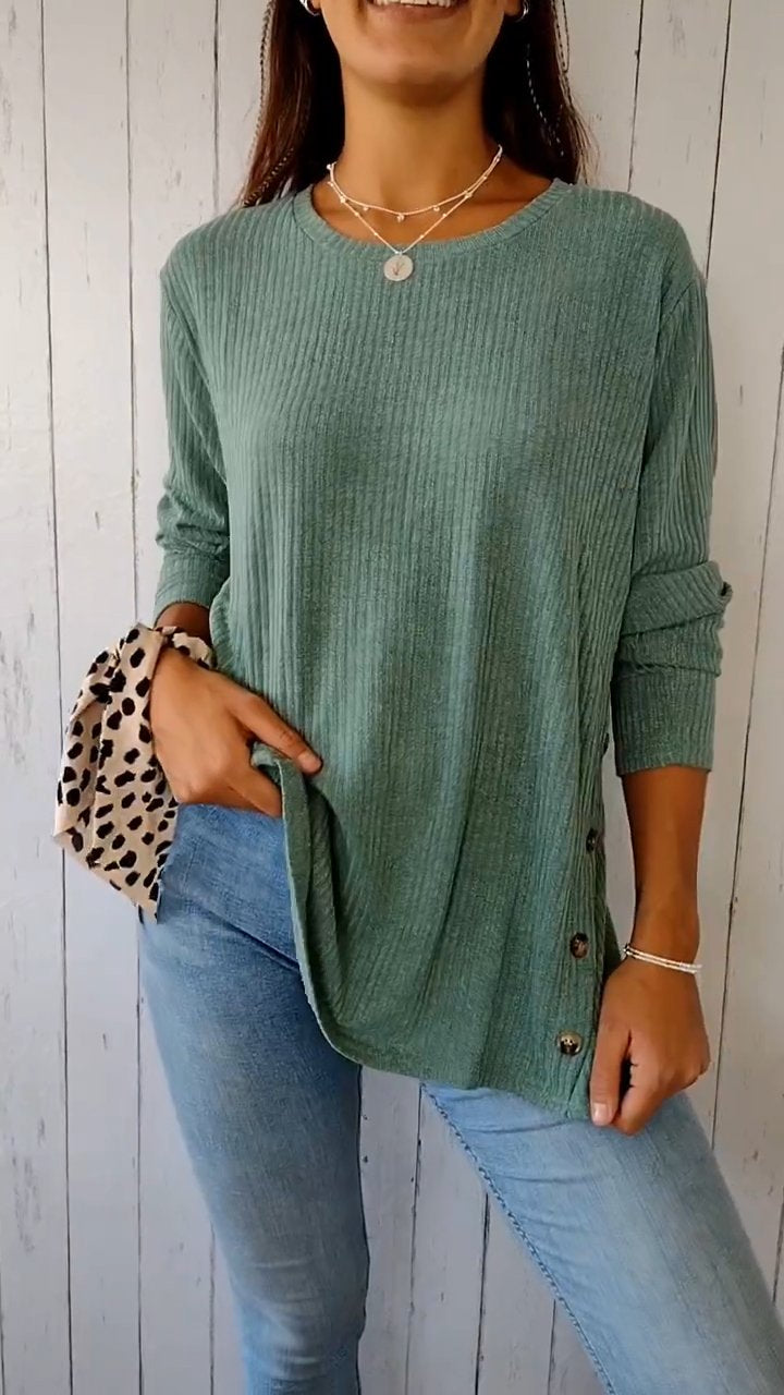 Comfortable Crew Neck Button-down Top