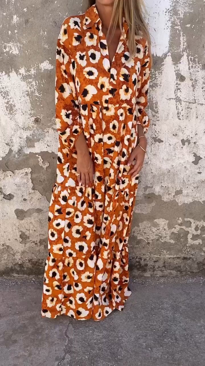 Lapel Leopard Print Long Sleeve Casual Dress