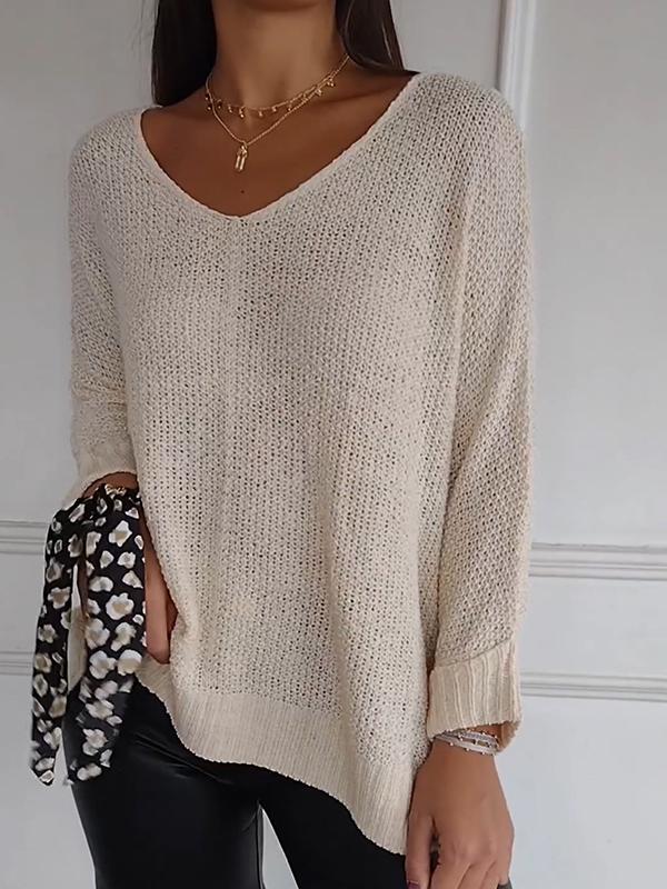 Women's V-neck Knitted Long-sleeved Top