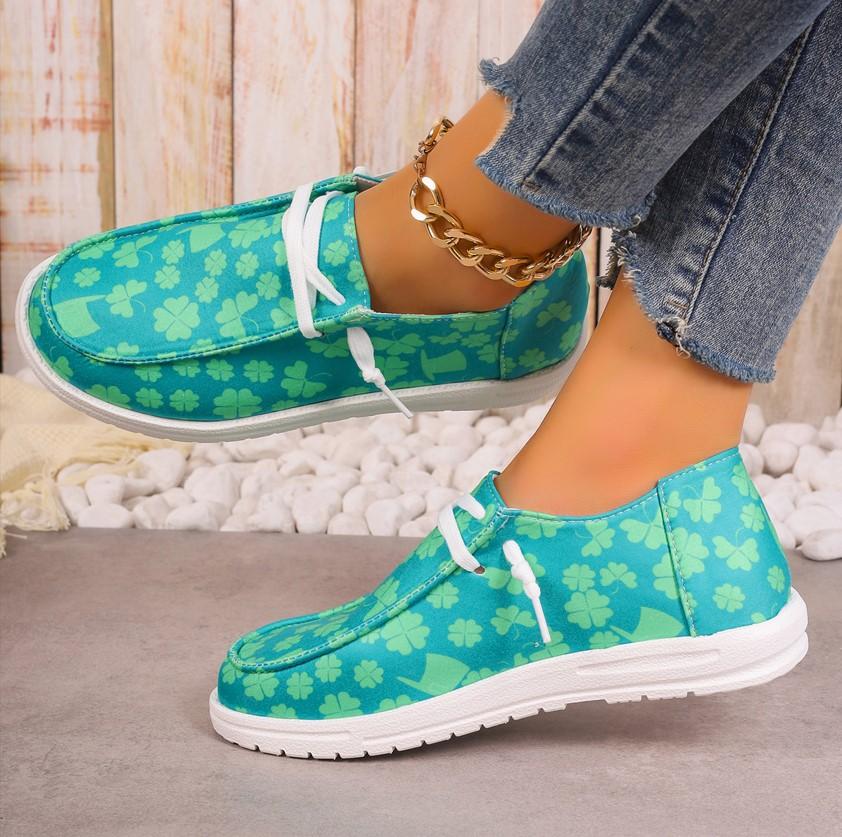 ST. PATRICK'S DAY GREEN CLOVER GRAPHIC CANVAS SHOES