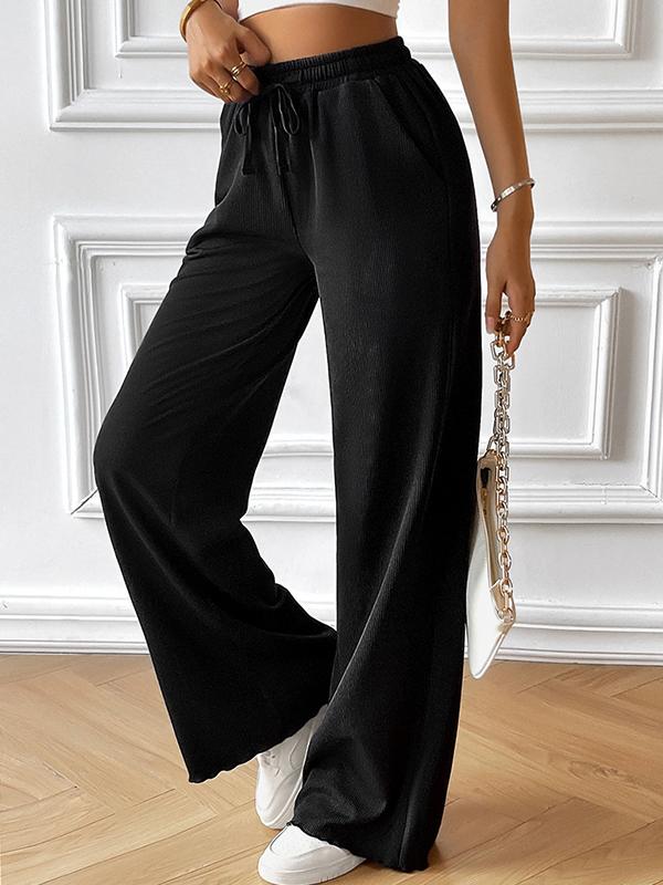 Casual solid color wide leg trousers