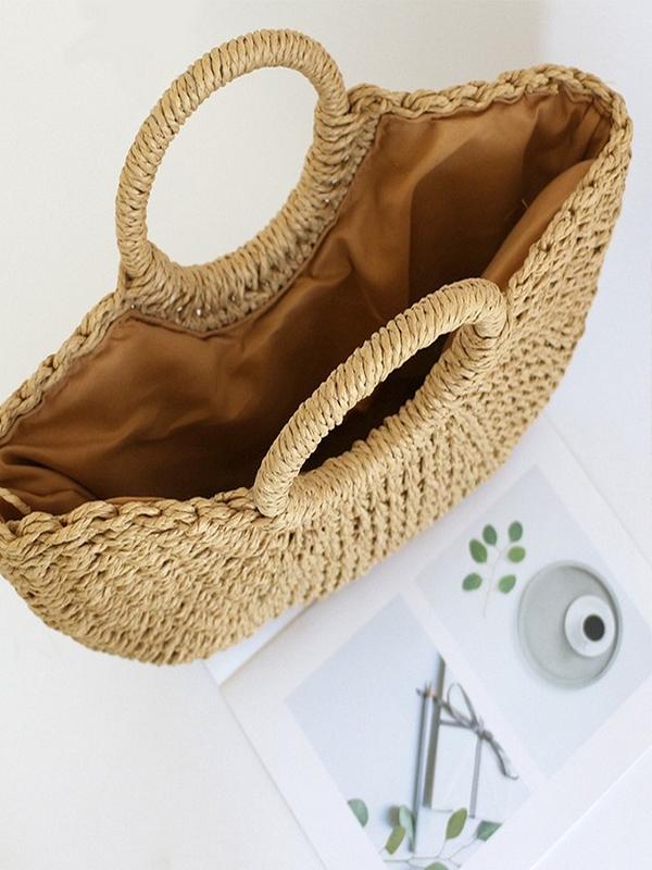 Women's Paper Rope Straw Bag Half-moon Shaped Hand Woven Bag