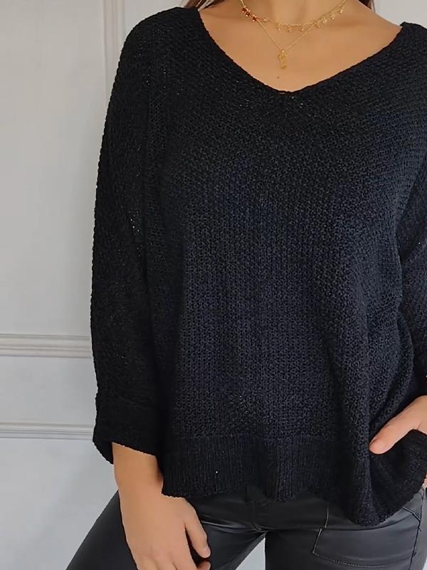 Women's V-neck Knitted Long-sleeved Top