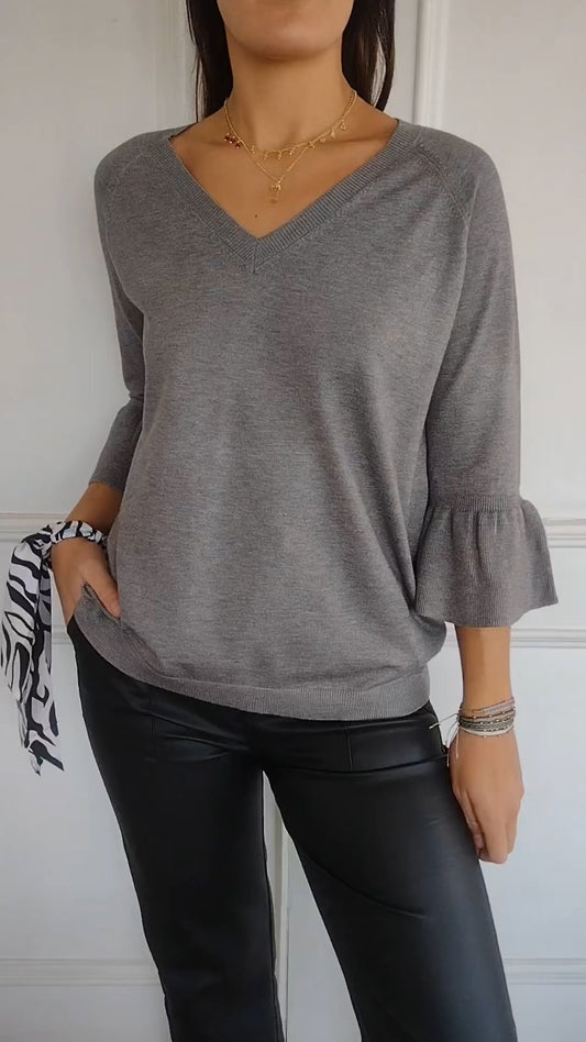 Casual V-neck Bell Sleeve Top