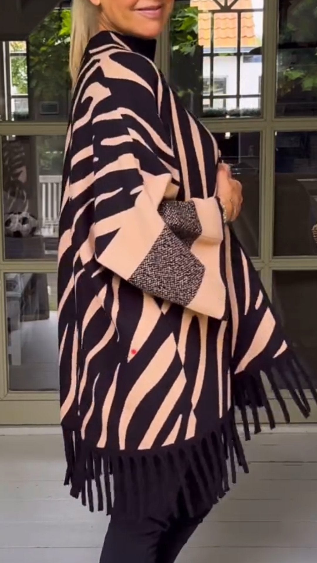 Women's Autumn and Winter Zebra Print Cape Style Cardigan Jacket