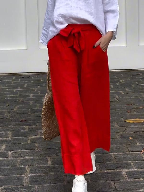 Women's Casual Solid Color Cotton and Linen Trousers