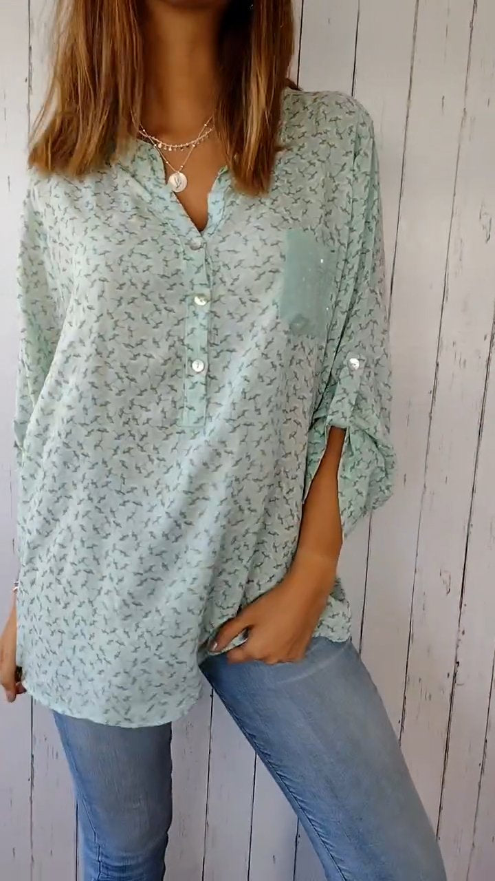 V-neck Floral Print Top