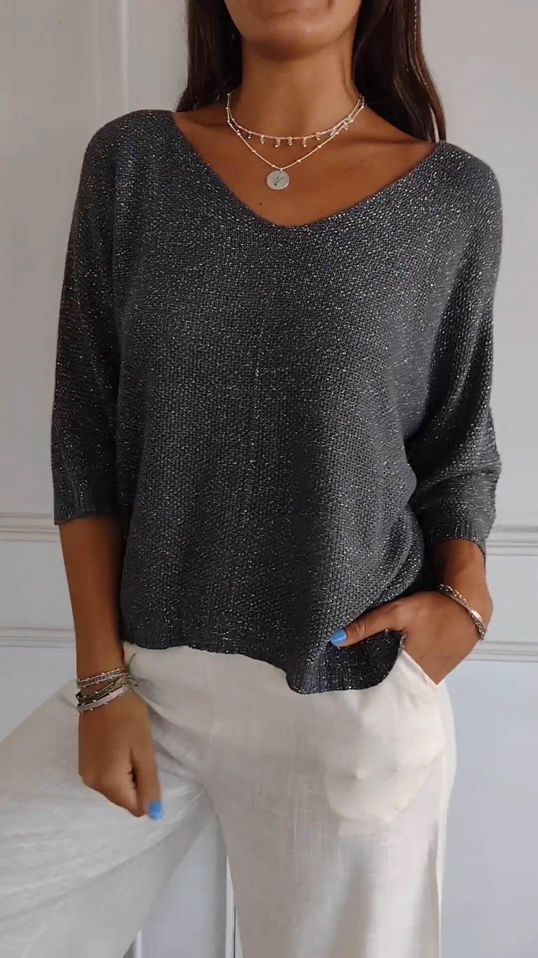 V-neck Draped Loose Top