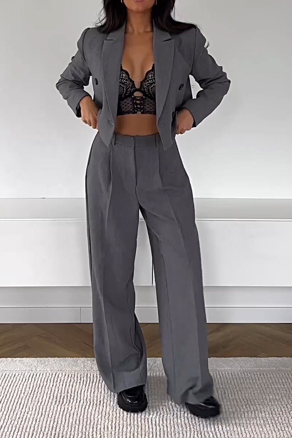 Women's Fashionable Casual Short Jacket and Pants Two-piece Set