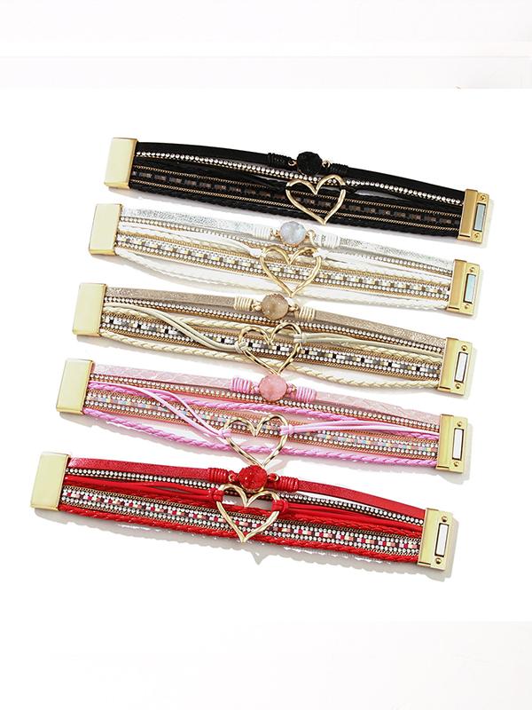 Women's Bohemian Love Rhinestone Magnetic Leather Bracelet