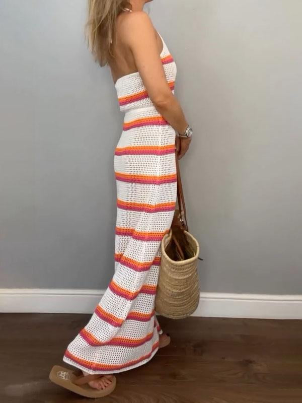 Women's Striped Contrast Waist Dress