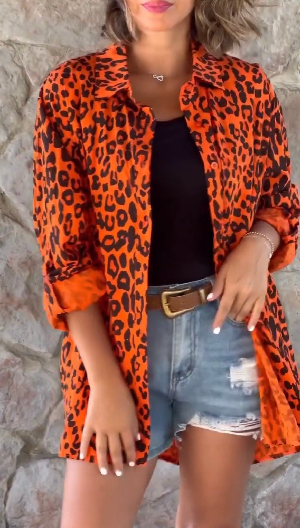 Women's Casual Leopard print Button Front Blouse