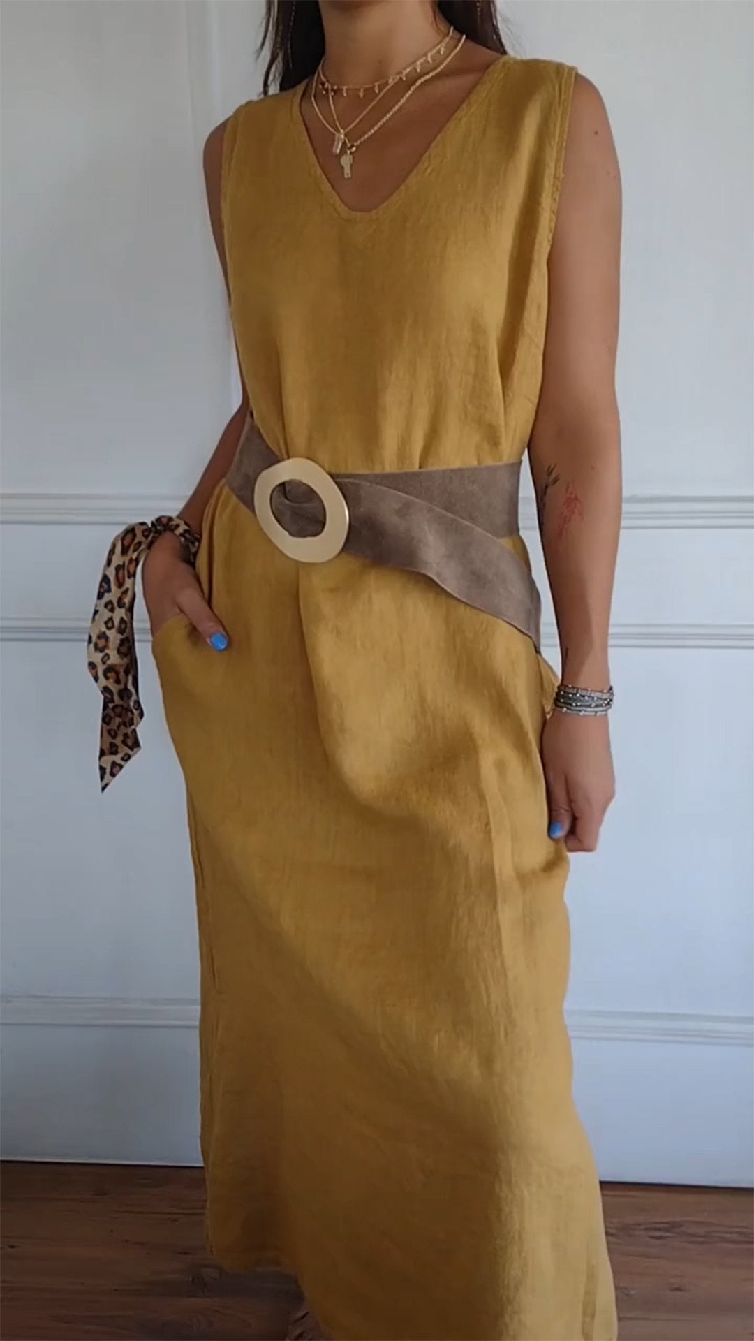 V-neck Belted Waist Dress