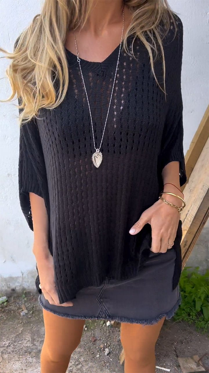 V-neck Hollow Loose Top