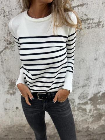 Casual Round Neck Striped Top