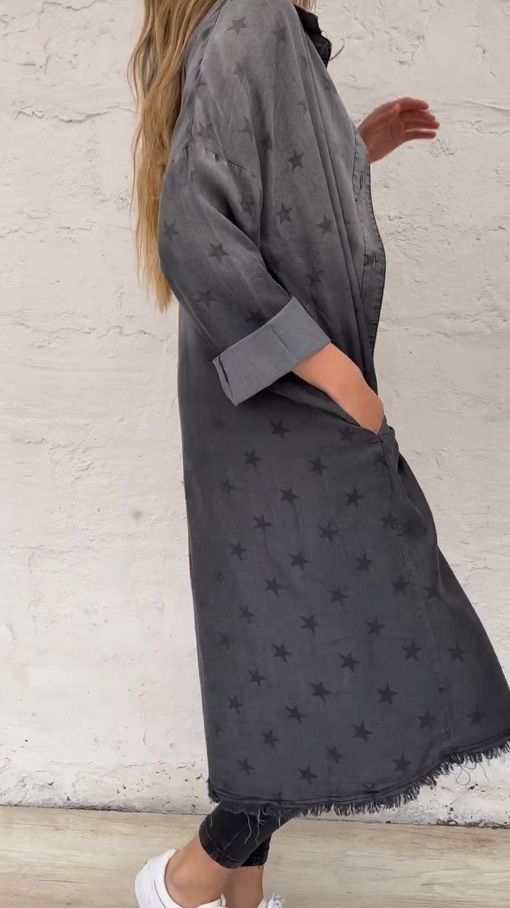 Star Pattern Gradient Denim Lapel Cardigan