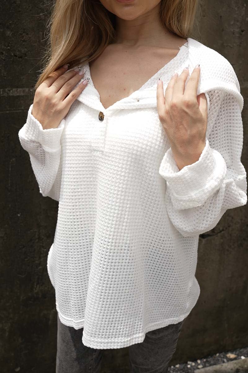 Women's Solid Color Buttoned Loose Long Sleeve Sweatshirt