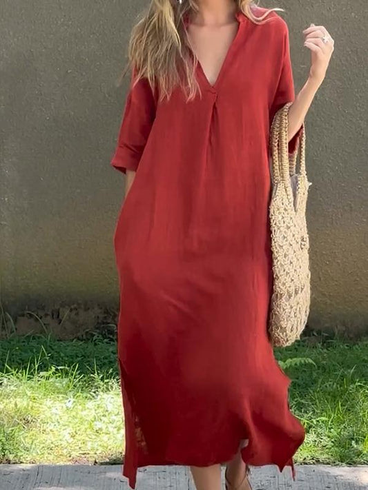 Simple V-neck Long Dress