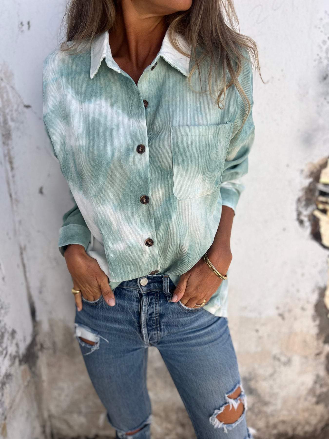 Tie-dye Lapel Casual Top