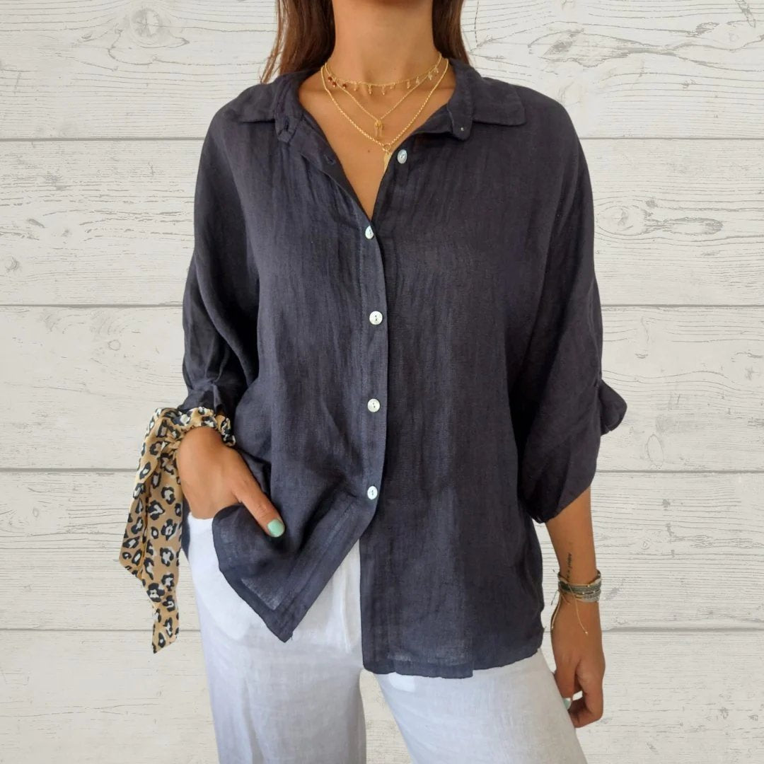 Casual Cotton and Linen Lapel Shirt