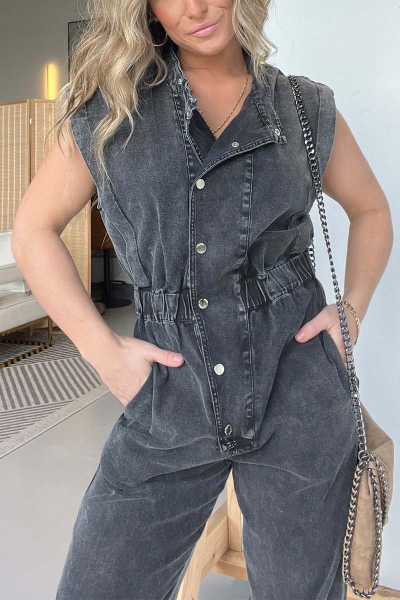 Women's denim casual sleeveless jumpsuit