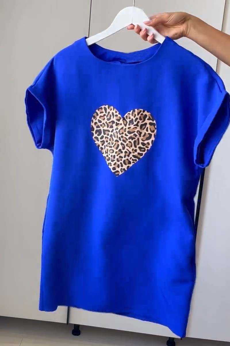 Women's Casual Love Leopard Print Short Sleeve T-Shirt