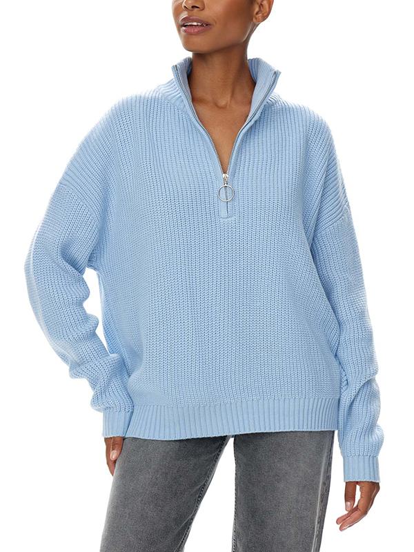 Women's Stand Collar Half Zipper Knitted Sweater