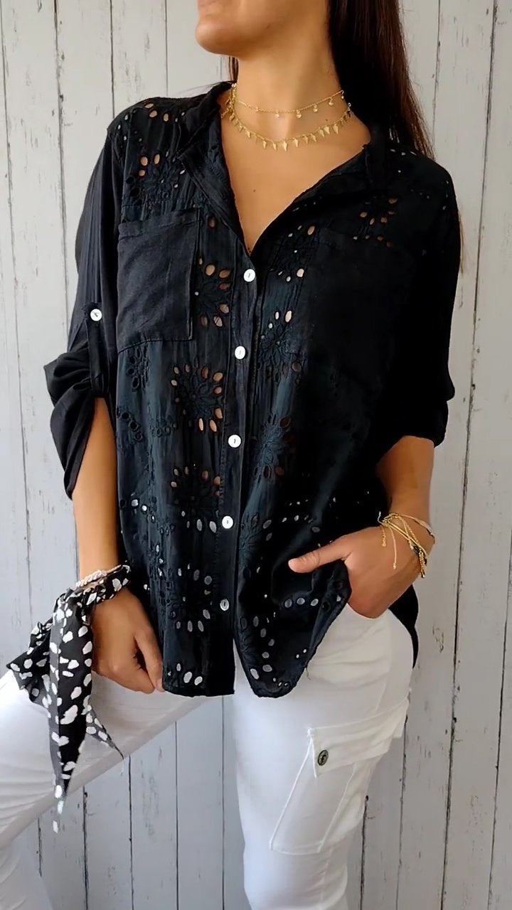 Casual V-neck Hollow Top