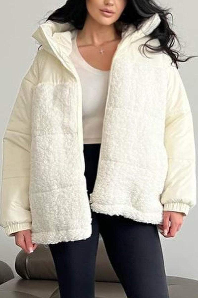 Women's Casual Solid Color Plush Patchwork Coat