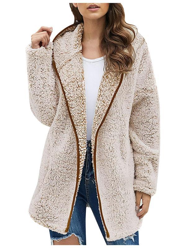 Women's Casual Lapel Solid Color Plush Sweater