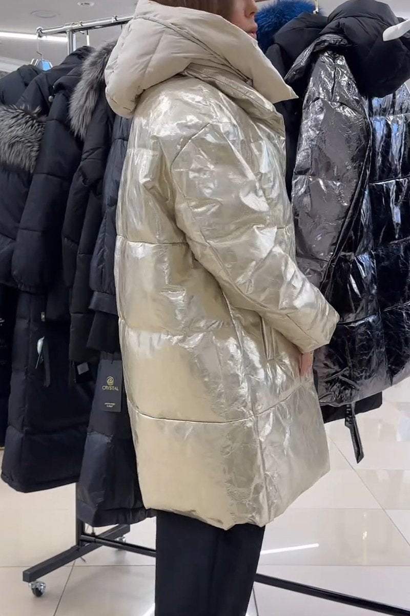 Women's Casual Hooded Shiny Mid-length Jacket