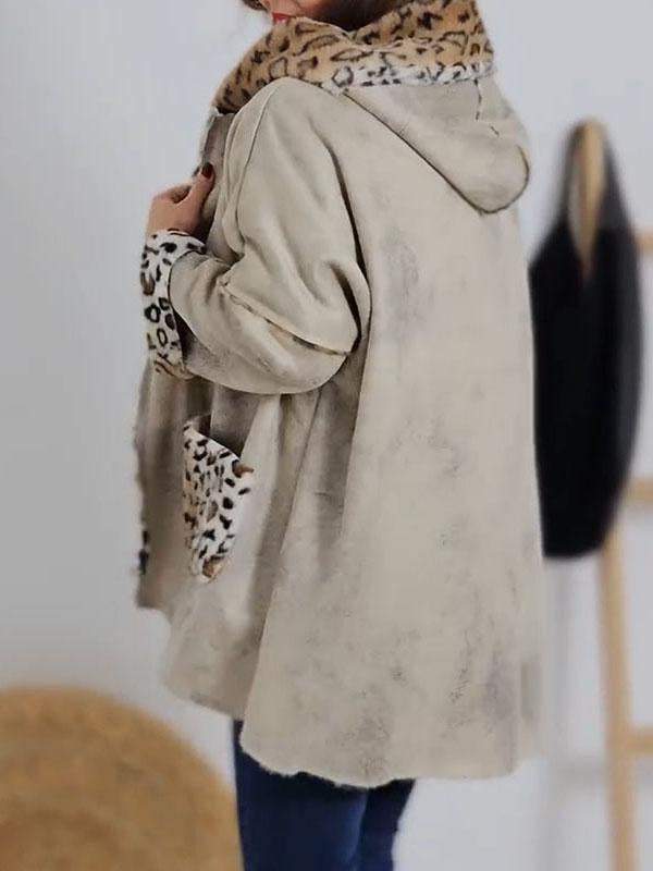 Women's Leopard Print Patchwork Hooded Coat