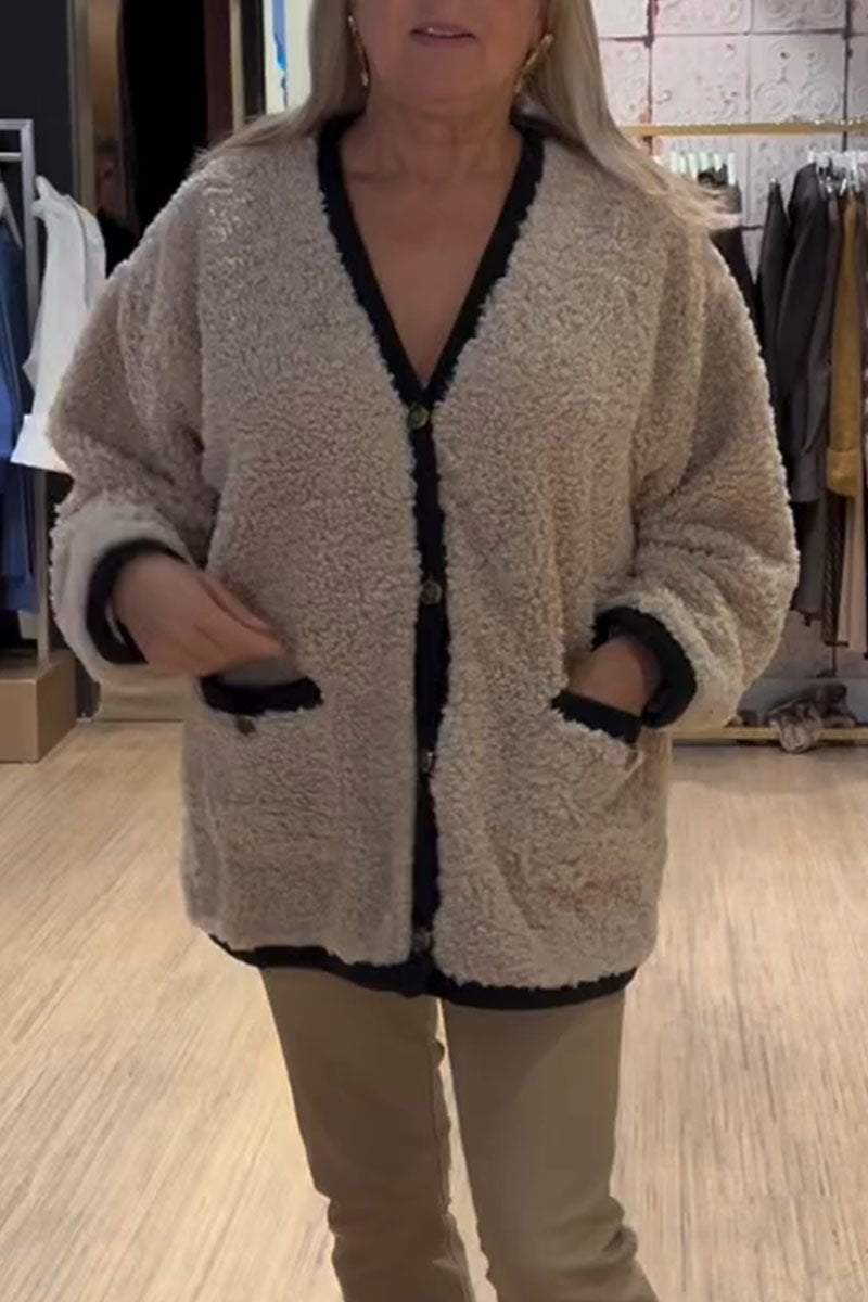 Solid Color Plush Long Sleeve Cardigan