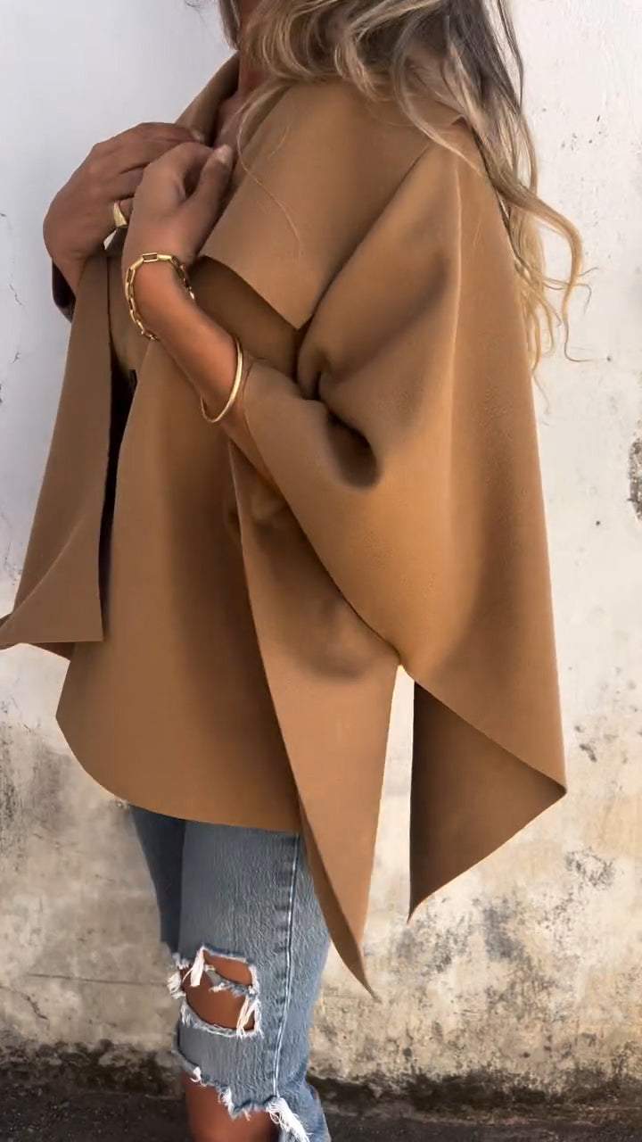 Women's Autumn and Winter Solid Color Loose Cape Coat