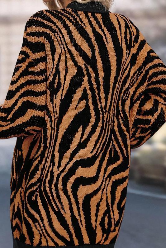 Women's Casual Zebra Print Contrast Knitted Cardigan