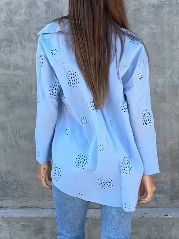 Casual Lapel Cutout Shirt