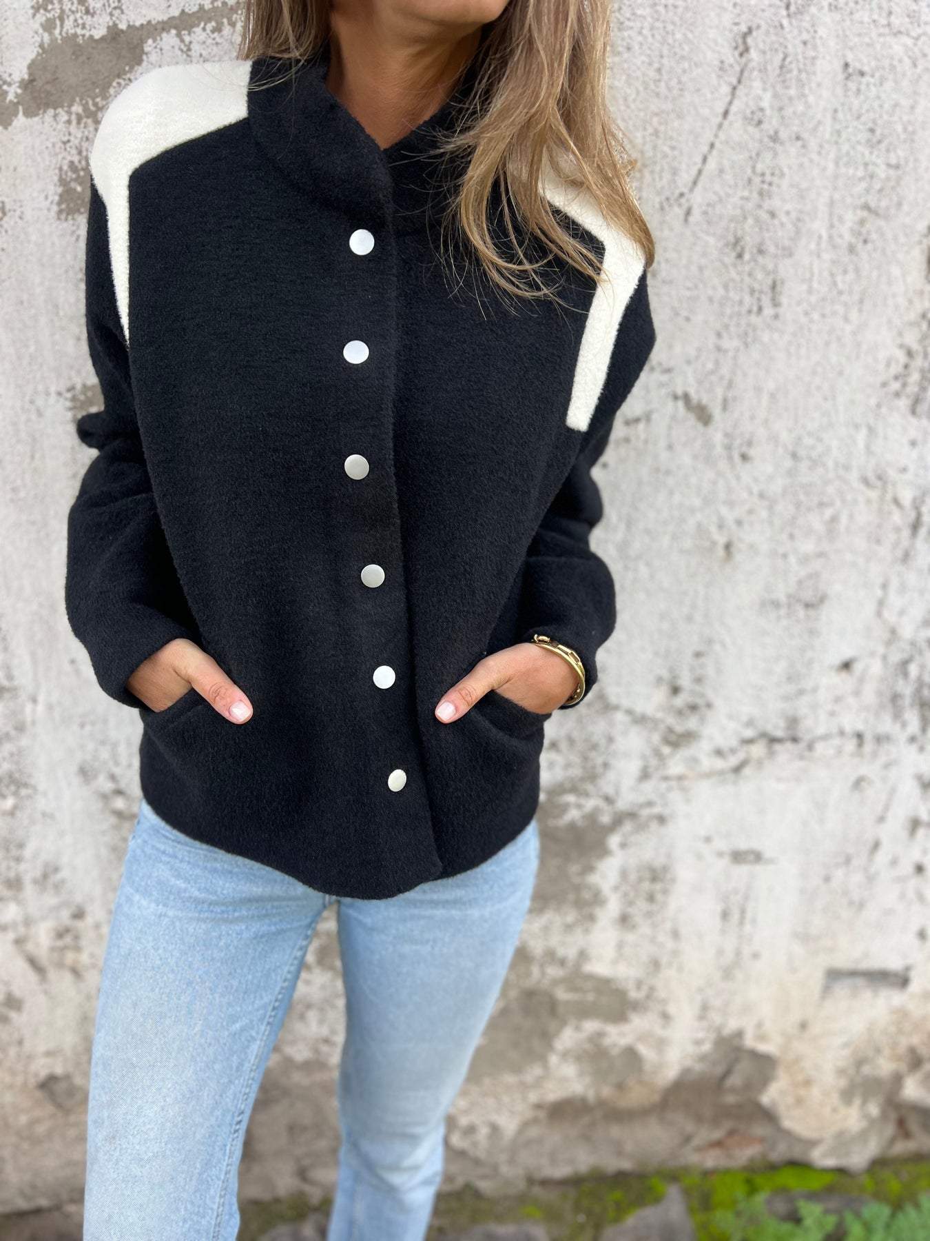 Women's Original Collar Long Sleeve Contrast Color Casual Jacket