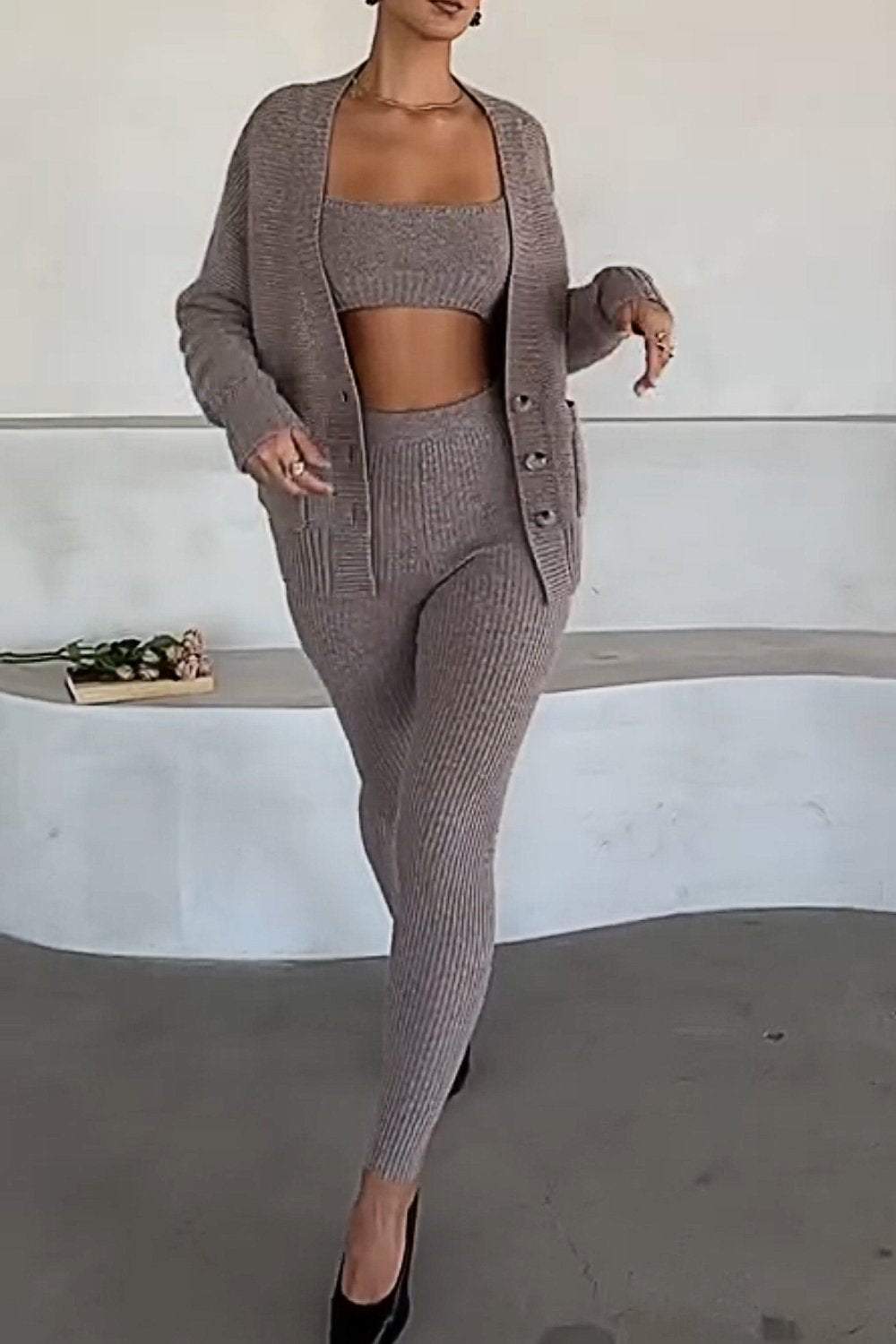 Women's Sweater Loose Top, Vest & Pants Three-piece Set