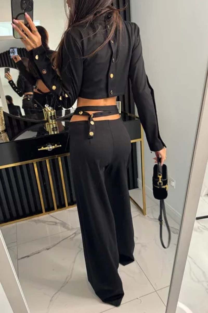 Women's Stylish Buttoned Top and Wide Leg Pants Set