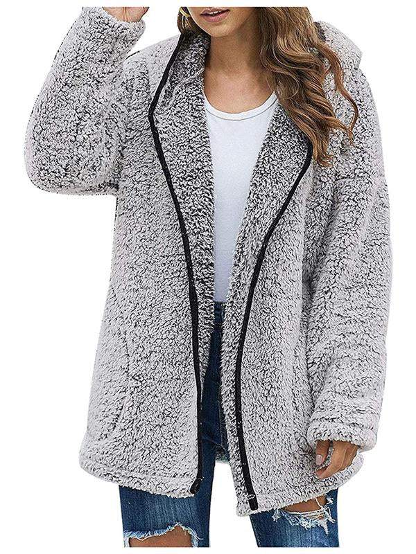 Women's Casual Lapel Solid Color Plush Sweater