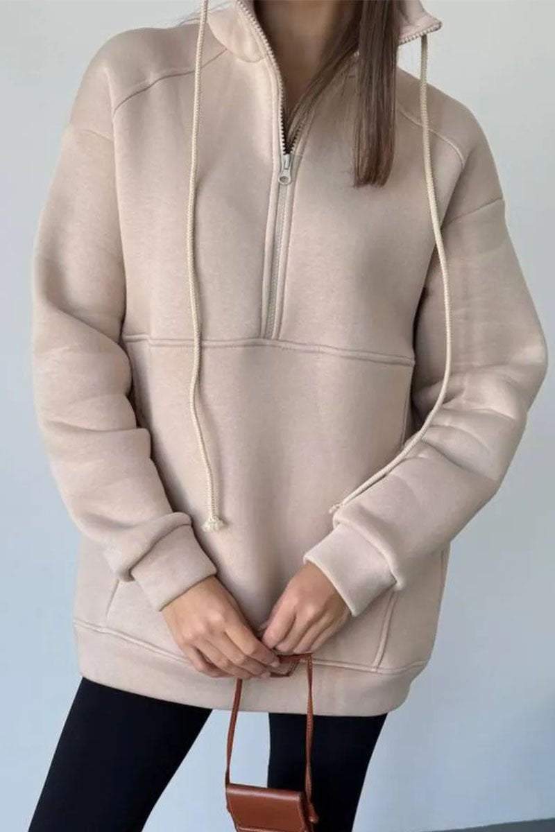 Women's Casual Zip Neck Solid Color Sweatshirt