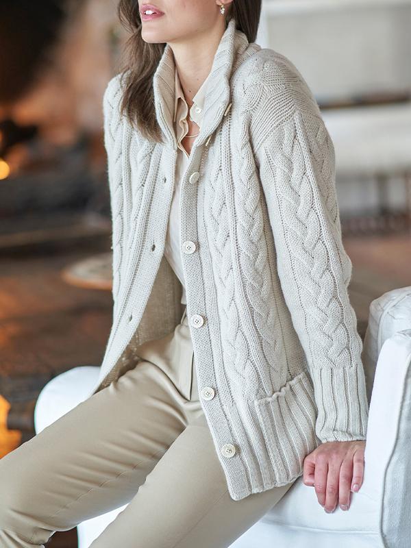 Women's Knitted Stand Collar Long Sleeve Casual Jacket