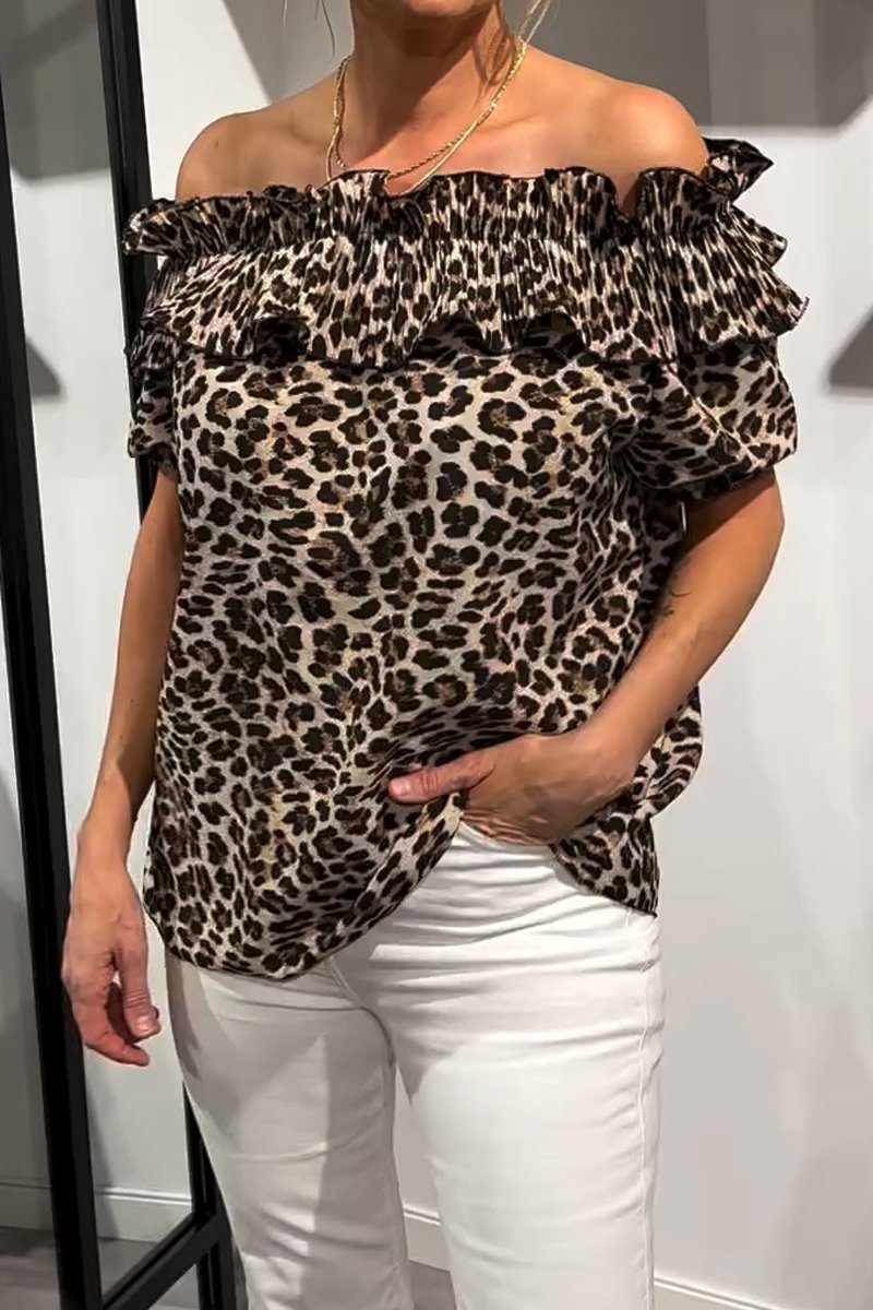 Women's stretchy two-wear leopard print top