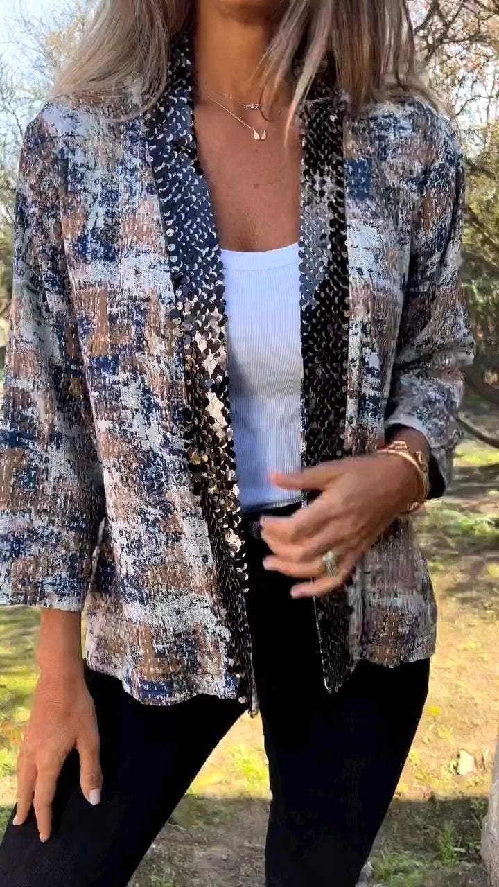 Sequin Patchwork Printed Cardigan