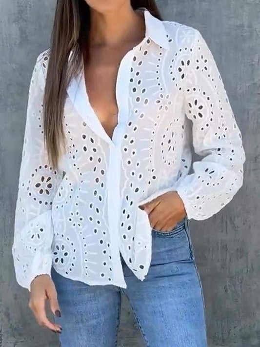 Casual Lapel Cutout Shirt