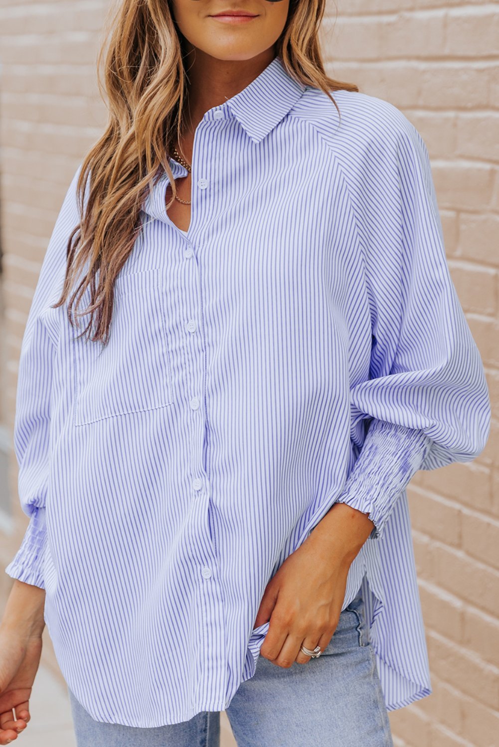 Women's Lapel Long Sleeve Striped Casual Shirt