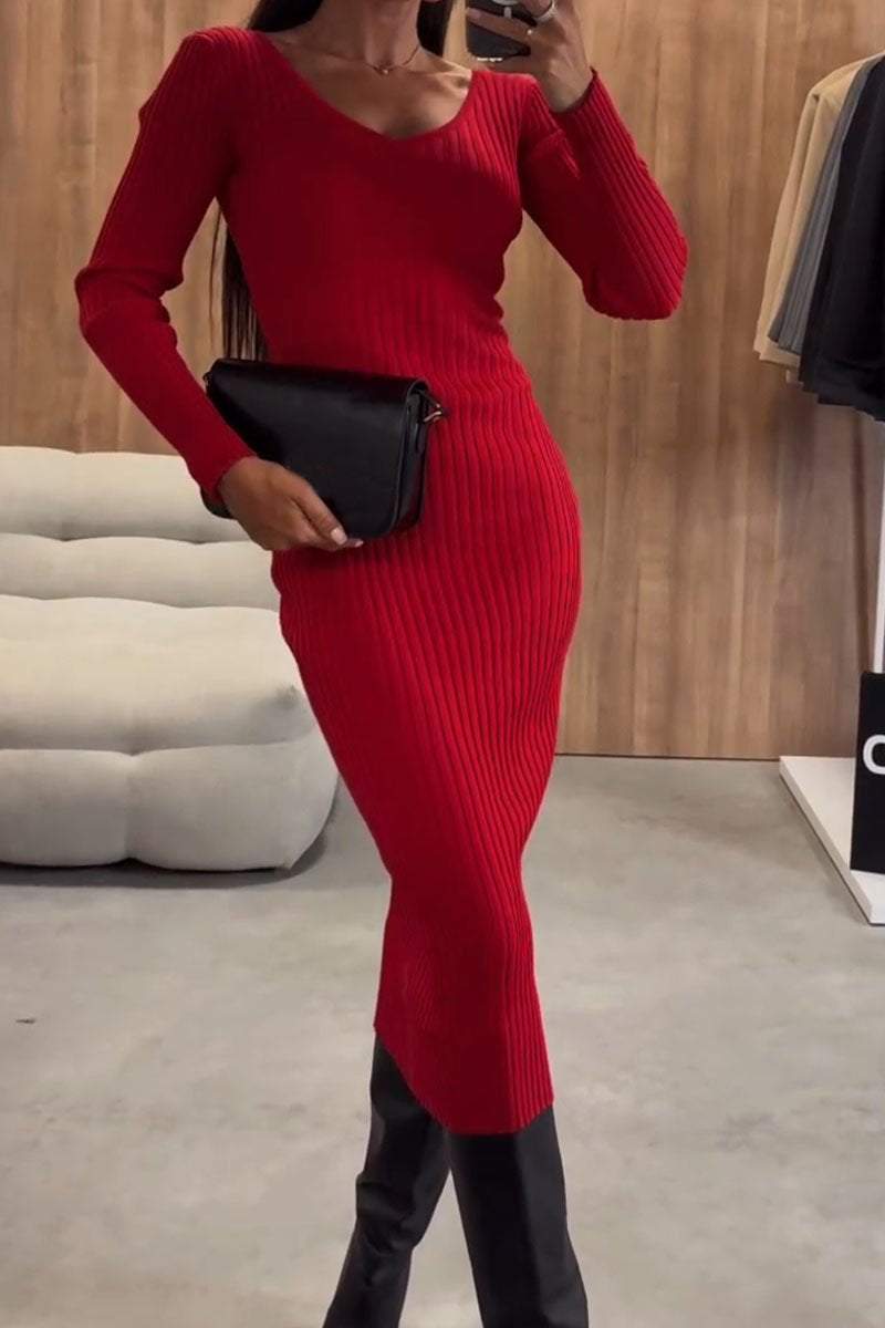 Women's Casual Solid Color Knitted Dress