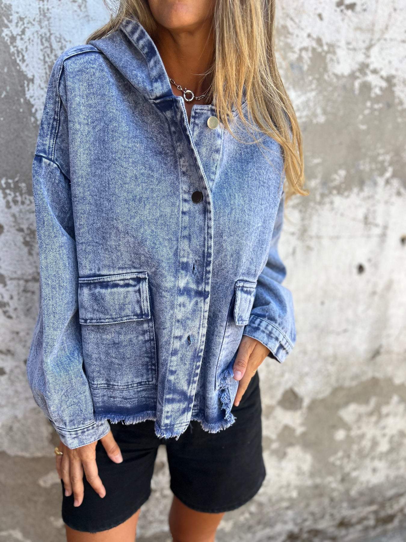 Women's Hooded Denim Long Sleeve Jacket